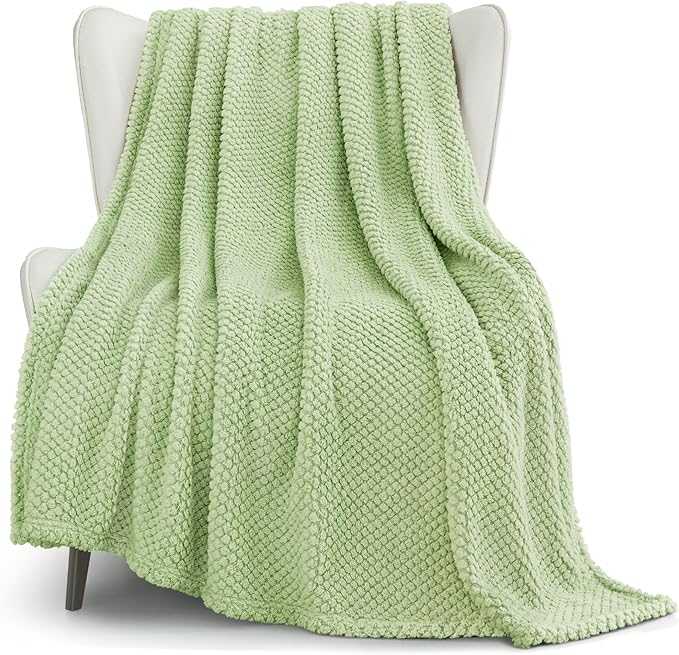 Whale Flotilla Extra Large Soft Fleece Throw Blanket for Couch | 50x70 Inch, Light Gree, Suitable for Sofa Chair Bed, Fluffy Fuzzy Jacquard Blankets for All Season, Lightweight and Cozy