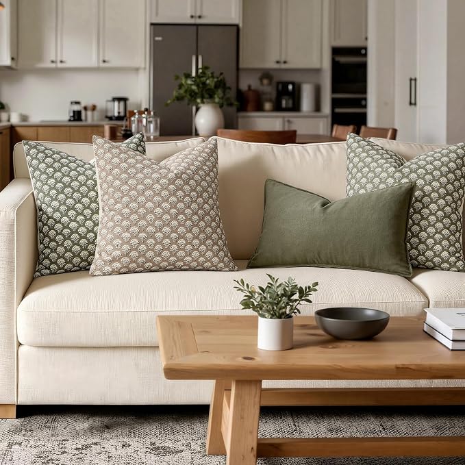 MIULEE Floral Print Decorative Euro Pillow Covers 26x26, Sage Green | Vintage Boho Farmhouse Modern Home Decor, Set of 2, Block Print Cushion Covers for Couch Sofa Bed Living Room