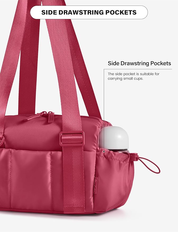 Uselike Small Gym Bag for Women, 7L Mini Duffle Bag for Travel, Lightweight Quilted Puffer Bag for Daily, Cute Shoulder Bag for Dance with Wet Pocket (Red)