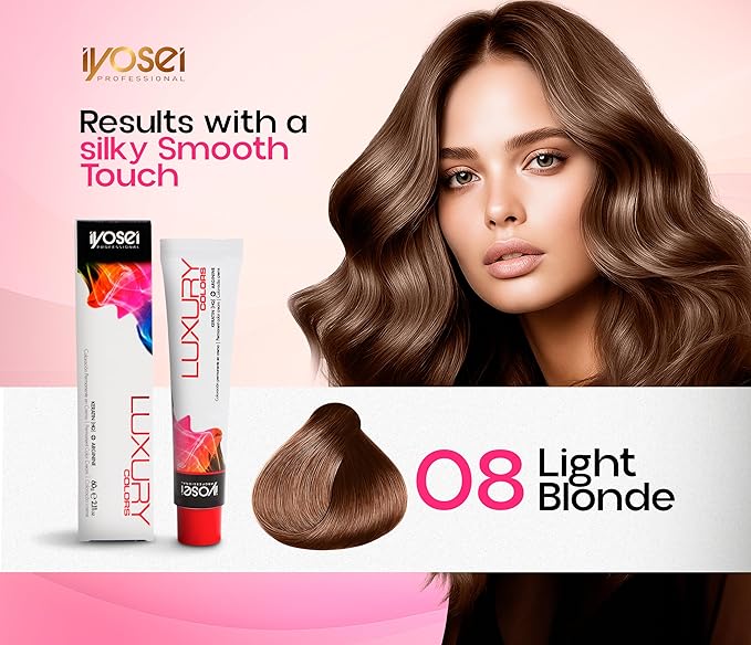 Iyosei Professional Luxury Color #8 Light Blonde Permanent Hair Dye – Cream Hair Color with Micropigmentation & Keratin – Long Lasting Light Blonde Shade for Women – Full Coverage