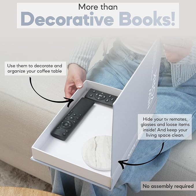 Faux Book Storage Box Set of 2 (Beige/Gray) – Decorative Faux Books with Hidden Storage for Coffee Table Decor, Bookshelf or Mantle – Linen Decorative Boxes – Aesthetic Book Decor for Home