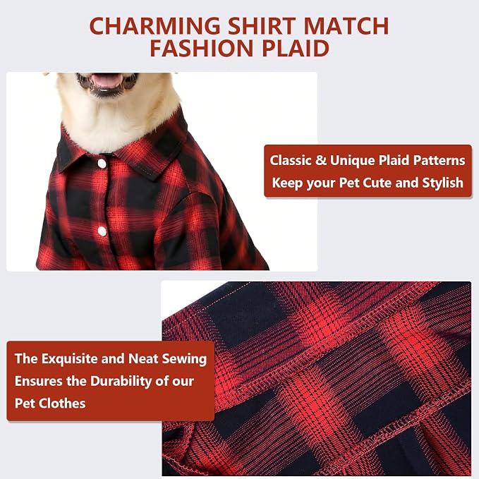 Koneseve Dog Shirt, Pet Plaid Clothes Shirt T-Shirt, Sweater Bottoming Shirt for Small Dog Cat Puppy Grid Adorable Wearing Stylish Cozy Halloween,Christmas Costumes (Red;XS/Extra Small)