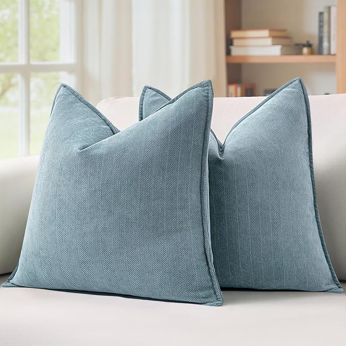 MIULEE Pack of 2 Dusty Blue Decorative Chenille Pillow Covers 20x20 Inch | Soft Couch Throw Pillows,Farmhouse Cushion Covers with Elegant Design for Sofa,Bedroom,Living Room,Spring Home Decor