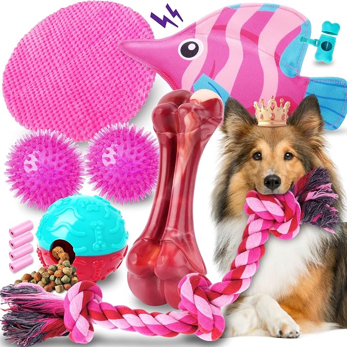 Zeaxuie 12 Pack Long-Lasting Heavy Various Dog Chew Toys Pack for Aggressive Chewers-Includes Large Rope Toys,Squeaky Toys & Indestructible Chew Bone for Medium,Large & X-Large Female Dogs
