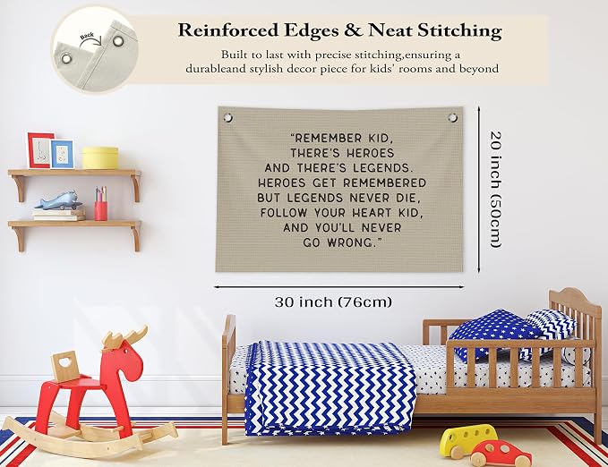 Vintage Baseball Wall Decor for Boys Room, Inspirational Sports Quote Canvas Banner, Retro Baseball Nursery Wall Art & Hanging Flag Pennant for Bedroom, Playroom and Baby Shower Gifts,30x20 Inch