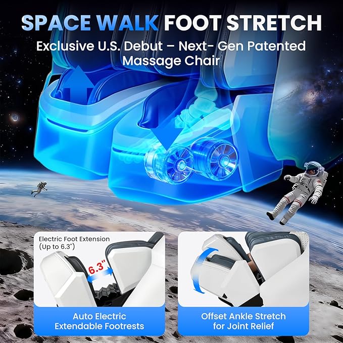 4D Massage Chair Full Body, Unique 2026 Space Walk & Ankle Stretch, Zero Gravity SL-Track Shiatsu Massage Chair Recliner with Electric Calfrest Extension & Foot Rollers, AI Voice, S002 White