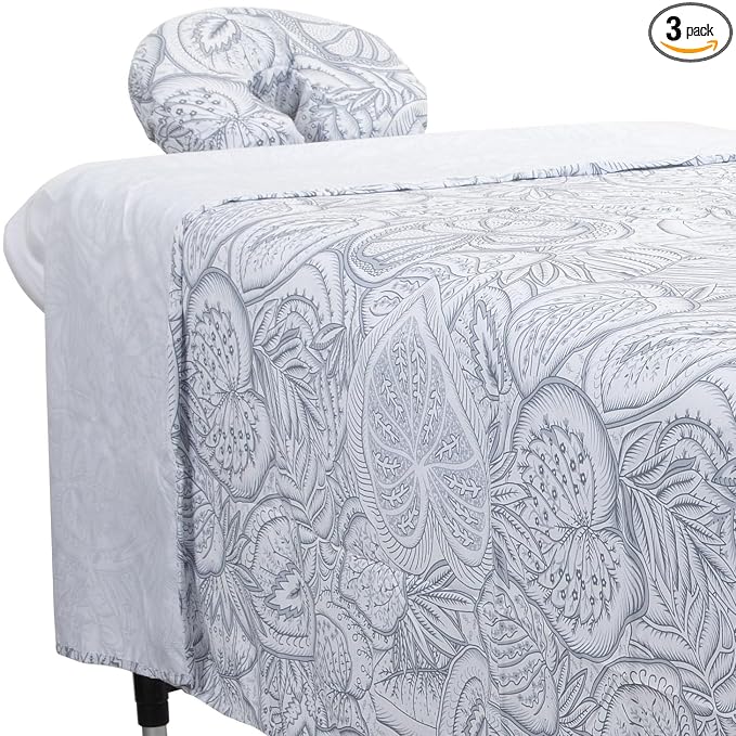 ForPro Premium Designer Microfiber 3-Piece Massage Sheet Set, Island Tranquility, Ultra-Light, Stain and Wrinkle-Resistant, Includes Massage Flat Sheet, Fitted Sheet and Face Rest Cover, White