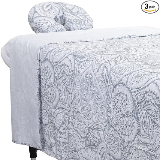 ForPro Premium Designer Microfiber 3-Piece Massage Sheet Set, Island Tranquility, Ultra-Light, Stain and Wrinkle-Resistant, Includes Massage Flat Sheet, Fitted Sheet and Face Rest Cover, White