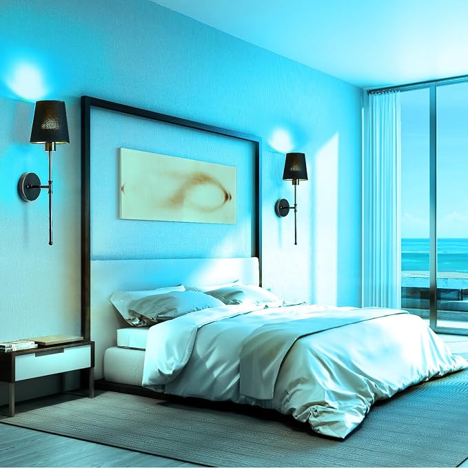 Depuley Battery Operated Wall Sconce: 24" Set of 2 Wireless Wall Lights with Remote for Bedroom - Rechargeable 15 Colors Black Wall Lamp for Living Room Hallway Home Decor