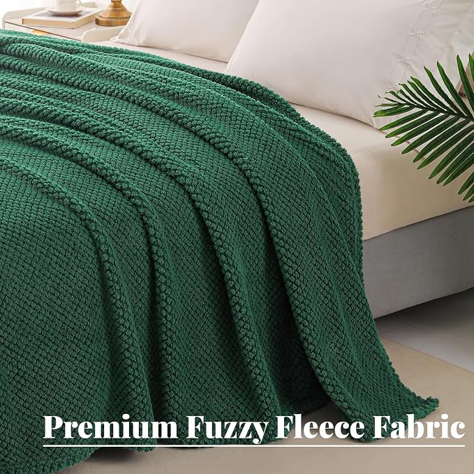 Whale Flotilla Extra Large Soft Fleece Throw Blanket for Couch | 50x70 Inch, Emerald Green, Suitable for Sofa Chair Bed, Fluffy Fuzzy Jacquard Blankets for All Season, Lightweight and Cozy