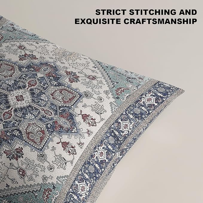 Boho Throw Pillow Covers 26x26 inch Set of 2,Soft Pillowcases Bohemia Carpet Printing Pattern Decorative Sofa Living Room Bed Square Pillow Case Cushion Cover-Blue Cyan