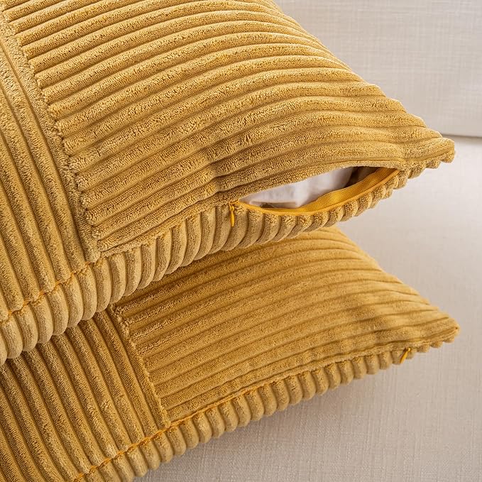 Fancy Homi Set of 1 Mustard Yellow Boho Long Lumbar Body Decorative Throw Pillow Cover 14x36 Inch for Bed Couch Bedroom Bench, Soft Patchwork Corduroy Pillow Case, Rustic Farmhouse Room Decor