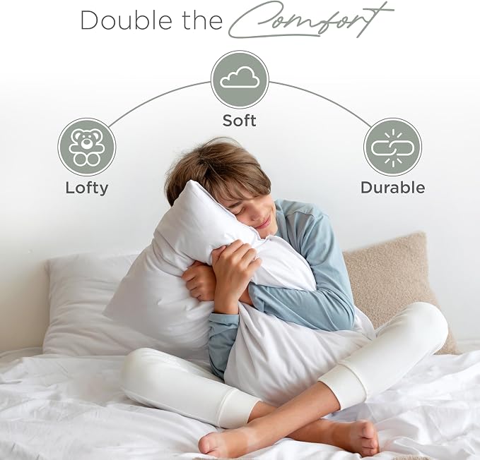 2-Pack Standard Bed Pillows Set of 2 - Plush Down Alternative Pillows for Sleeping - Soft Support for Back, Side, Stomach Sleepers - Breathable Cotton Blend Cover - Made in USA