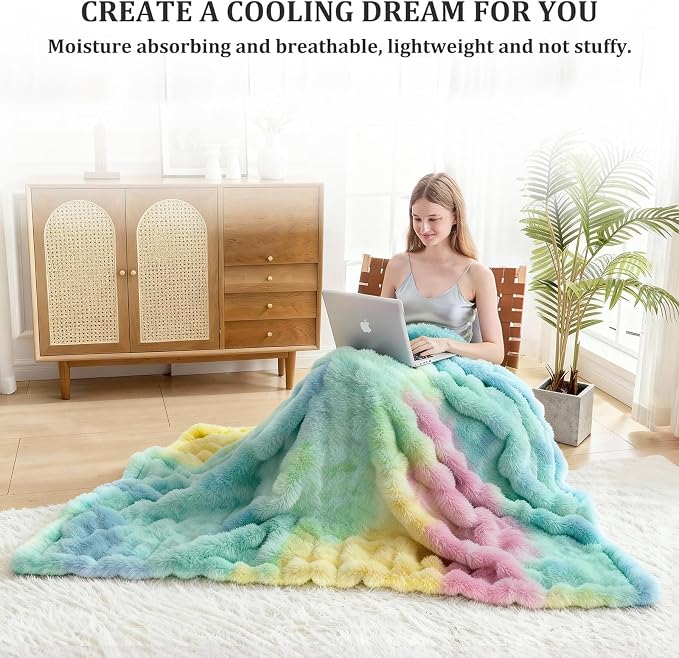 Faux Fur Twin Blanket for Couch, 1000 GSM Cozy Fuzzy Fluffy Soft Plush Thick Bubble Sherpa Blanket for Sofa Bedroom Living Room, Mothers Day Birthday Gifts for Women Home Decor