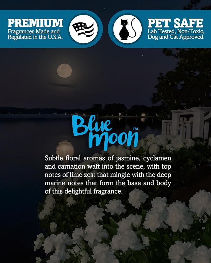Blue Moon Scented Natural 3 Wick Candle, Essential Fragrance Oils, 100% Soy, Phthalate & Paraben Free, Clean Burning, 14.5 Oz.