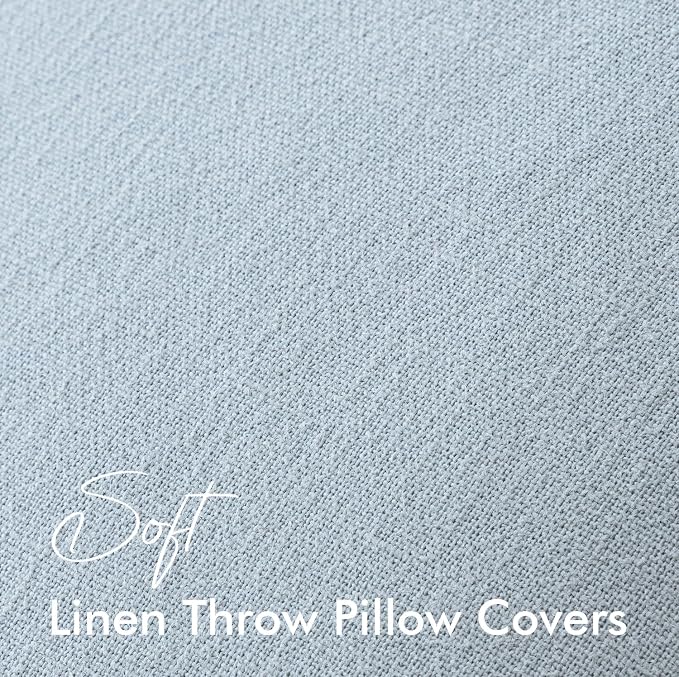 EMEMA Decorative Linen Throw Pillow Covers 20x20 Inch Light Blue | Boho Farmhouse Neutral Couch Throw Pillows for Bed Pack of 2 Accent Pillowcase Modern Sofa Cushion Livingroom Home Decor