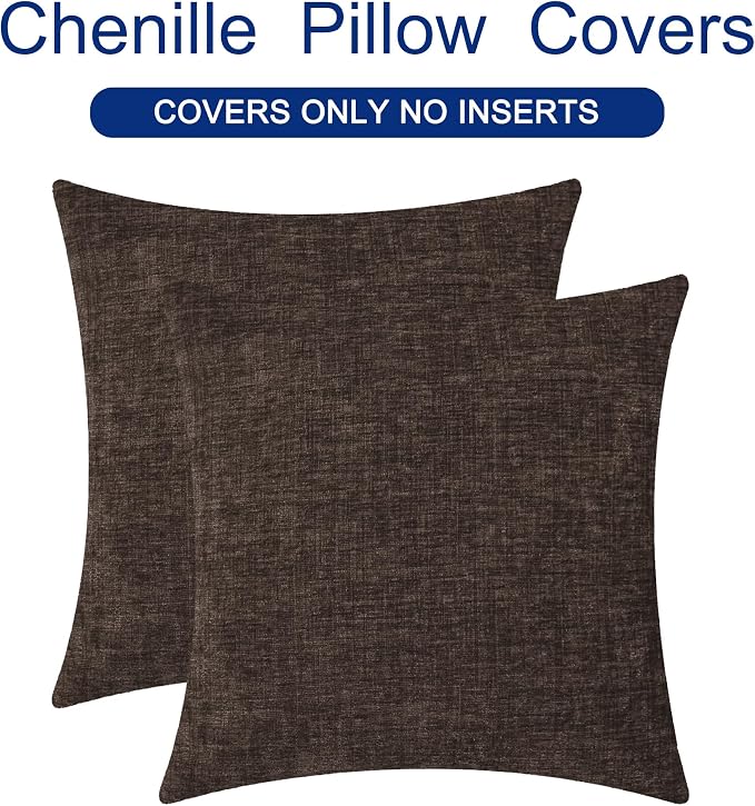 CaliTime Decorative Couch Throw Pillow Covers 16 X 16 Inches Coffee | Pack of 2, Cozy Chenille Cushion Cases for Sofa Bed Living Room Farmhouse Home