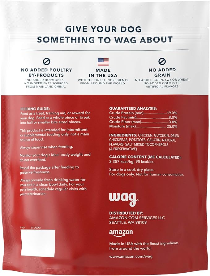 Amazon Brand - Wag Soft & Tender American Jerky Dog Treats – Chicken Recipe (12 oz)