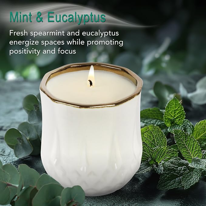 Hyggelight - The Growing Candle, Mint & Eucalyptus Scented, 9oz Ceramic Pot, Aromatherapy Candles, 100% Soy, Astrid