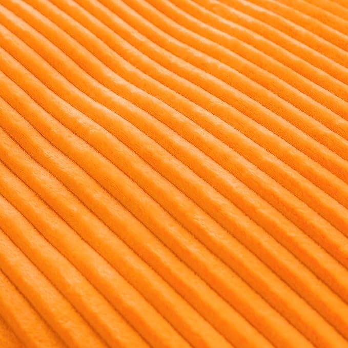 Vessia Flannel Fleece Queen Size Blanket for Bed,Couch,Sofa(90x90inch), 300GSM Microfiber Orange Striped Bed Blanket for Adults, Super Soft Warm Cozy Lightweight Ribbed Decor for All-Season