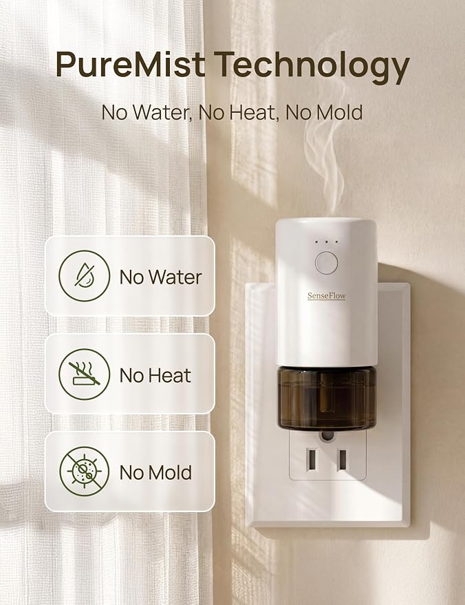 Plug-in Air Freshener for Home, Waterless Essential Oil Diffuser for Bedroom and Bathroom, Non-Toxic Formula for Pets and Nursery, 120 Days Runtime, Refillable Jasmine Dew Harmony(Teal)