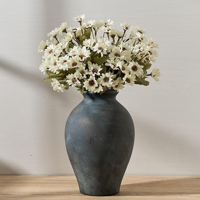 SIDUCAL Ceramic Vintage Flower Vase | 9 Inch Large Pottery Rustic Farmhouse Boho Vase for Home Decor, Table, Living Room, Bathroom, Coffee Desk, Shelf, Mantel Decoration, Wedding, Bronze