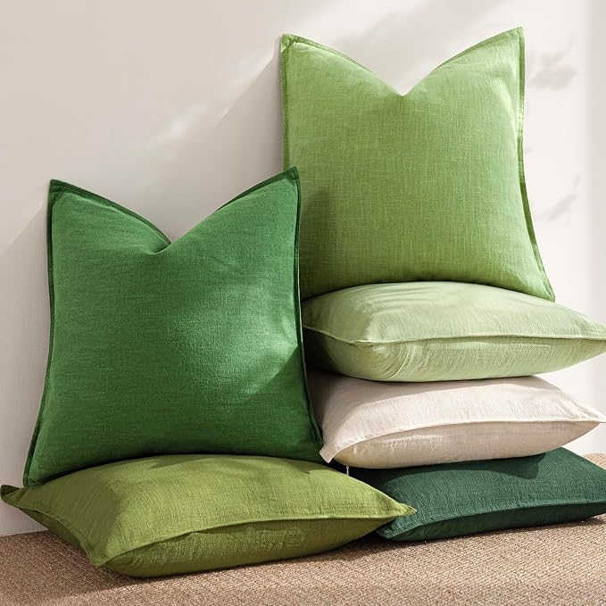 Foindtower Pack of 2, Decorative Linen Solid Throw Pillow Covers Soft Accent Euro Cushion Case Boho Farmhouse Pillowcase for Chair Couch Sofa Bedroom Living Room Home Decor 20 x 20 Inch Lime Green