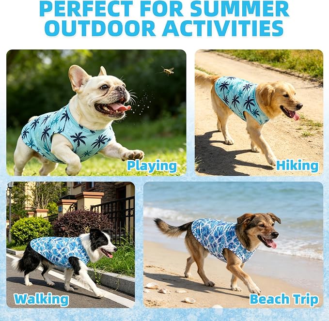 Cooling Sunblock Dog Clothes for Large Dogs,2 Pack UPF50+ UV&Insect Protection Quick Dry Dog T Shirts for Outdoor,Anti-Hair Loss Breathable Sleeveless Pet Vest Tank Tops,Ice Cube&Coconut,XL