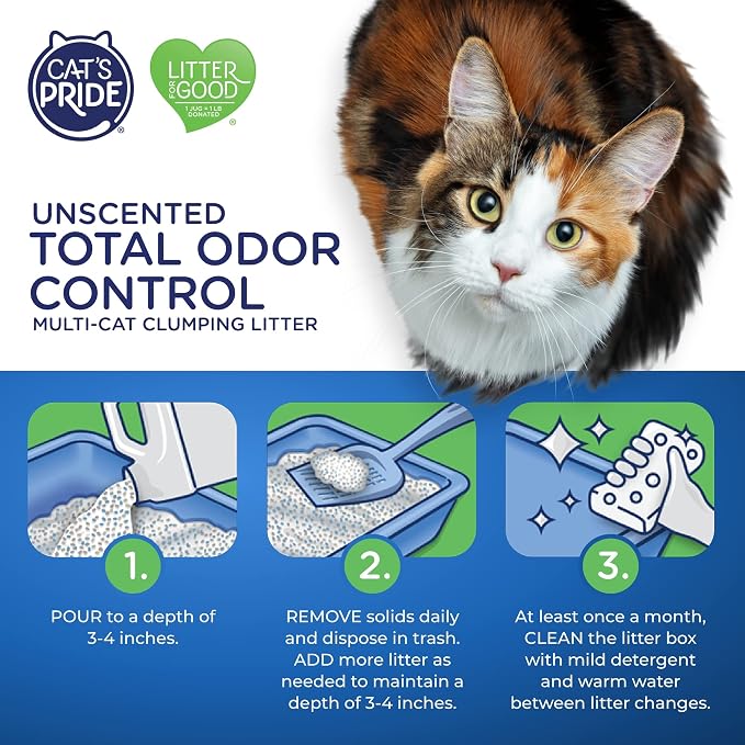 Cat's Pride Max Power: Total Odor Control - Up to 10 Days of Powerful Odor Control - Strong Clumping - Hypoallergenic - 99% Dust Free - Multi-Cat Litter, Unscented, 15 Pounds (Pack of 2)