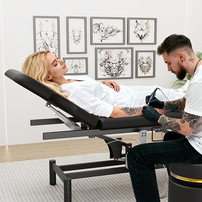 Dolonm 2 Motors Electric Massage Table, Hydraulic Electric Lift Adjustable Backrest and Height Lifting for Treatment, Physical Therapy, Spinal Massage, Facial Spa, Waxing, Tattooing - Black