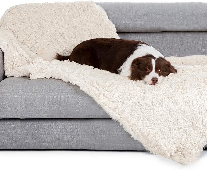 gogobunny Waterproof Dog Blanket, 33x77 Inch, Cream | Waterproof, Couch & Furniture Protection, Super Soft Reversible Throw, For Large Dogs & Cats, Calming Washable Fur & Sherpa