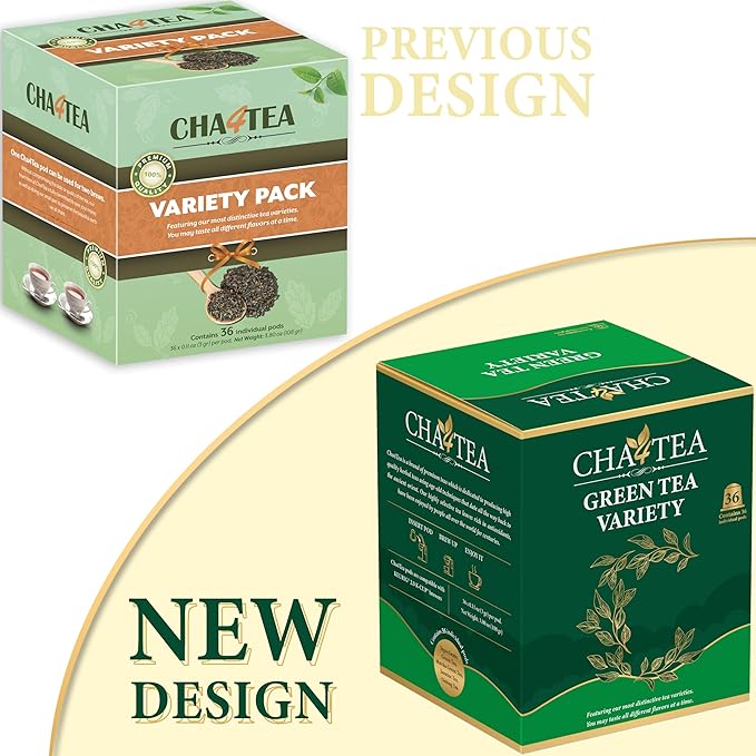 Cha4TEA 36-Count K Cups Assorted Green Tea for Keurig K-Cup Brewers (Matcha Green, Green Tea, Jasmine Green Tea, Oolong Tea)