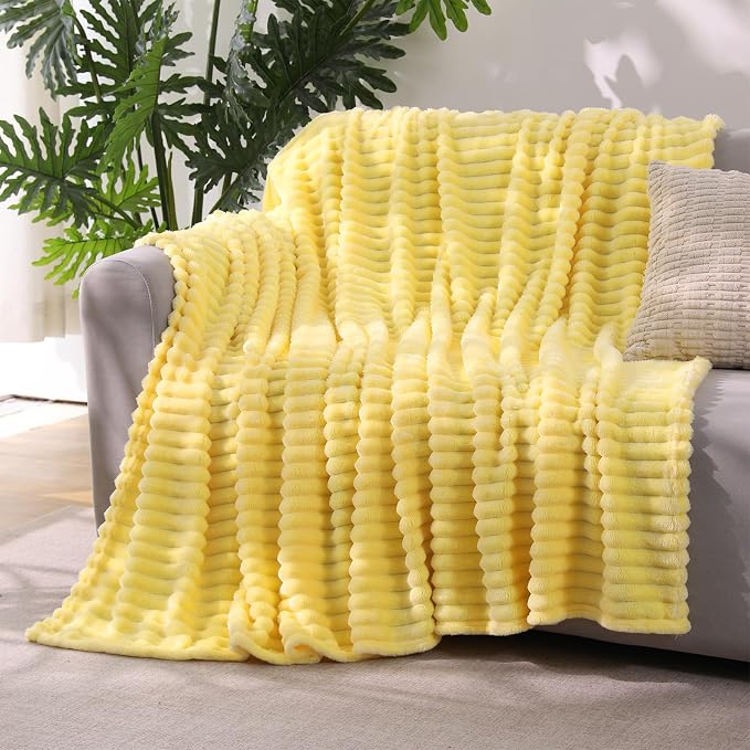 Banana Yellow Throw Blanket for Couch Sofa 50”x60” Striped Design | Fleece Blankets Room Home Decor Lightweight Plush Soft Cozy Gifts for Women Mom