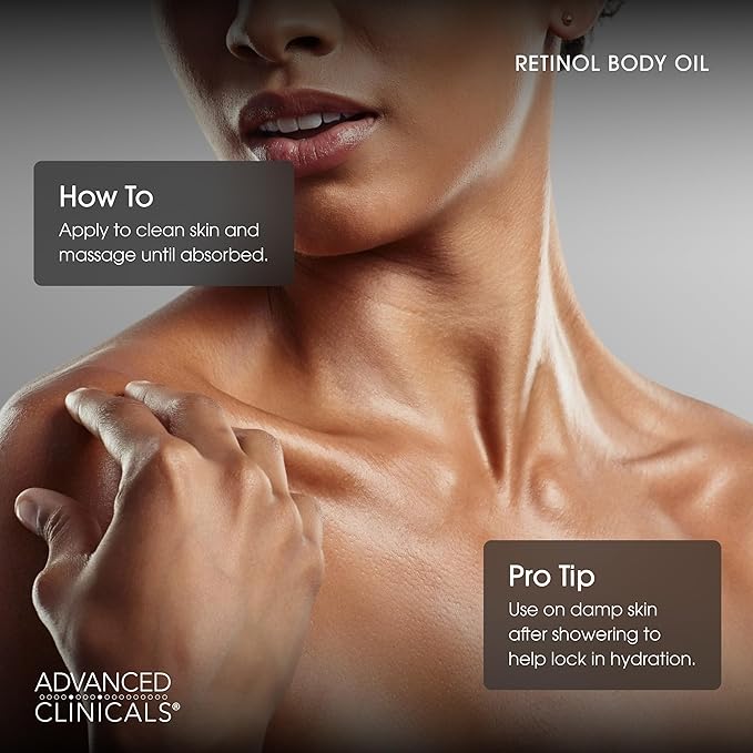 Advanced Clinicals Retinol Body Firming Oil | Retinol Body Oil After Shower Moisturizer Targets Look Of Crepey Skin & Wrinkles | Infused With Caffeine, Algae, & Vitamin E, Fragrance Free, 3.8 Fl Oz