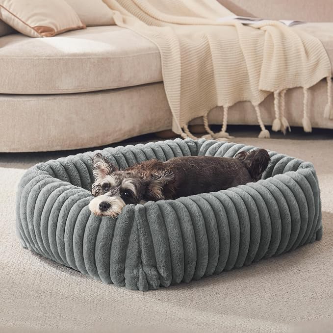 FURTIME Dog Bed for Small Dogs, Cat Beds for Indoor Cats Washable, Orthopedic Rectangle Soft Calming Puppy Bed with Removable Cover, Durable Pet Cuddler with Anti-Slip Bottom, Grey, S (20"x19"x6")