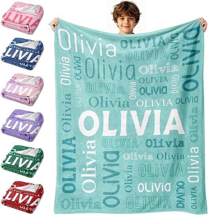 Custom Blanket with Name, Personalized Name Blankets for Teen Girls Boys Kids Baby, Customized Flannel Throw Blanket Gifts for Christmas Birthday - Printed in USA