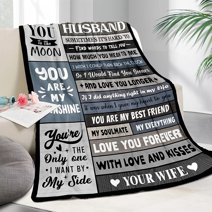 Husband Birthday Gifts from Wife - to My Husband Blanket 50"x60" | Soft and Cozy Keepsake Blanket Thoughtful Gift on Christmas Valentines Day Fathers Day Birthday