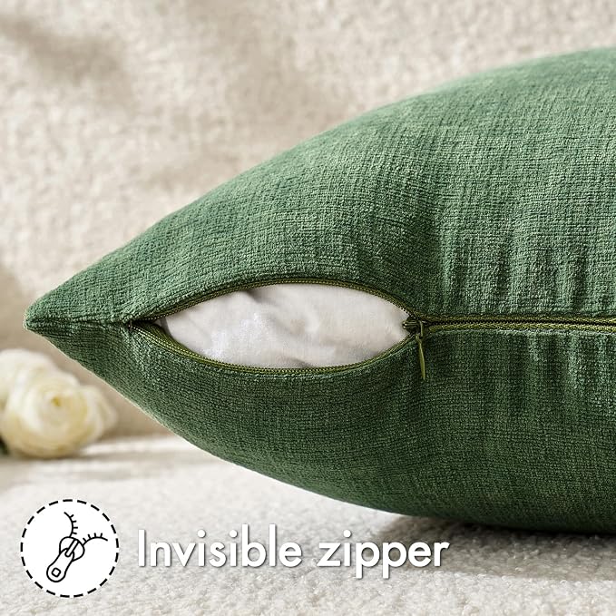 MIULEE Moss Green Chenille Couch Throw Pillow Covers, 20x20 | Set of 2, Soft Modern Farmhouse Style, Decorative Pillowcases for Sofa Living Room Bed, Home Decor