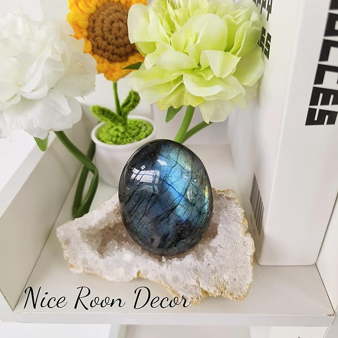 ZHIYUXI 2.2-2.4" Black Labradorite Crystal Gemstones Healing Crystals Worry Stone for Anxiety Gifts for Women Men Energy Balancing Therapy Moonstone Polished Palm Stone and Crystals Gem Stone
