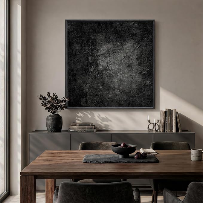 Large Framed Black Abstract Wall Art, Modern Square Canvas Painting Artwork for Walls, Minimalist Dark Moody Pictures for Living Room Bedroom Dining Room Hallway Office Wall Decor, 36x36 In