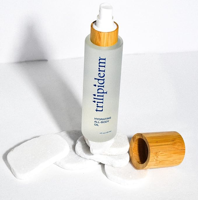 Trilipiderm Hydrating All-Body Oil – Ultra-Moisturizing, Vitamin-Rich Lipid Replacement, 4oz. Glass and Bamboo Spray Bottle
