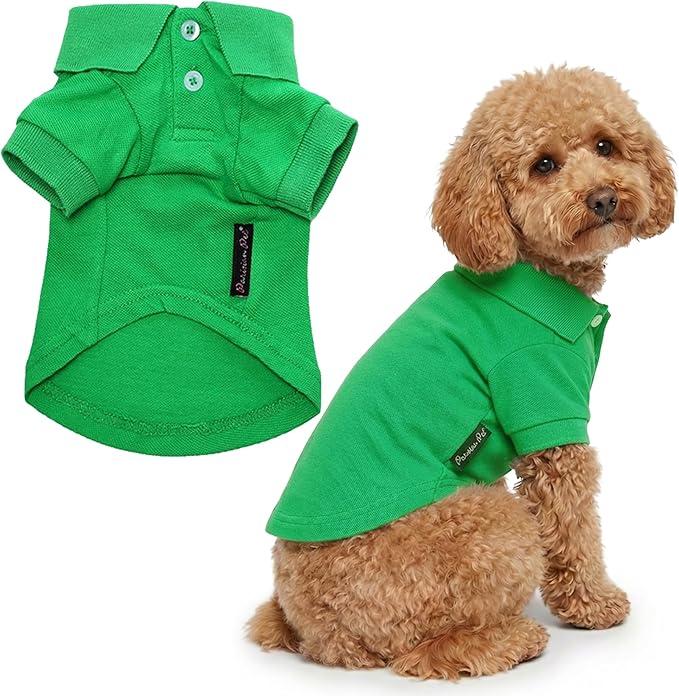 Parisian Pet Dog Polo Shirt – Classic Green Cotton Pet Apparel with Collar & Buttons - Soft Breathable Puppy T-Shirt - Cute Dog Clothes - Ideal Summer Clothes for Large Dogs - Shirts for Dogs Girl Boy