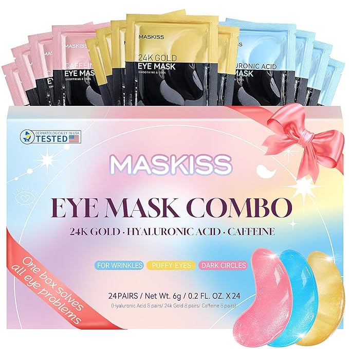Under Eye Patches (24 Pairs), 3 Colors Eye Masks Gift Set for Dark Circles Puffy Eyes, Undereye Bags and Wrinkles, Bachelorette Party Favors, Skin Care Set Gifts for Women