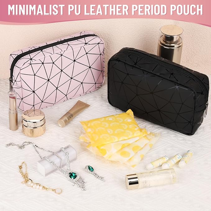 PU Sanitary Pad Pouch Discreet Period Underwear Organizer Bag | Water Resistant, Pink, Menstrual Cup Bag, Makeup Bag, Travel Essentials