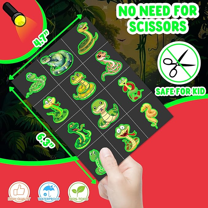 96 PCS Snake Luminous Neon Temporary Tattoos – Glow in the Dark Snake Tattoo Stickers Birthday Party Decorations, Supplies & Favors for Halloween, Parties, Cosplay, Costume Events (Glow in the dark)