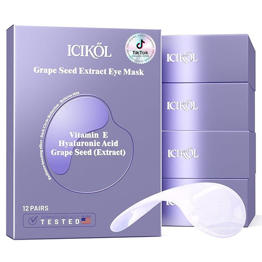 Instant tightener under eye patches with Grape Seed, Dark circles treatment eye patches with Women beauty, Puffy eyes treatment of under eye mask, 60 Pairs, Purple