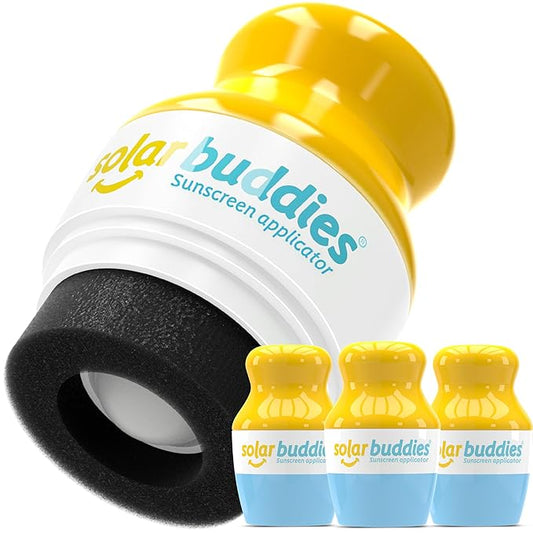 Solar Buddies Sunscreen Applicator - Blue Pack of 3 - BPA-Free Refillable Roll on Sponge Sunscreen, Suncream & Lotion Applicator For Kids, Adults & Families - Holds 3.4fl oz, Perfect Size for Travel