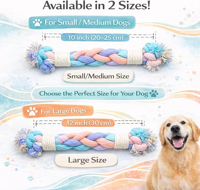 Dog Rope Toy – Eco-Friendly Durable Cotton Dog Chew Toy for Aggressive Chewers & Puppies – Interactive Molar Teeth Cleaning, Perfect for Small & Medium Dogs (10in), Safe, Non-Toxic, Fun Play