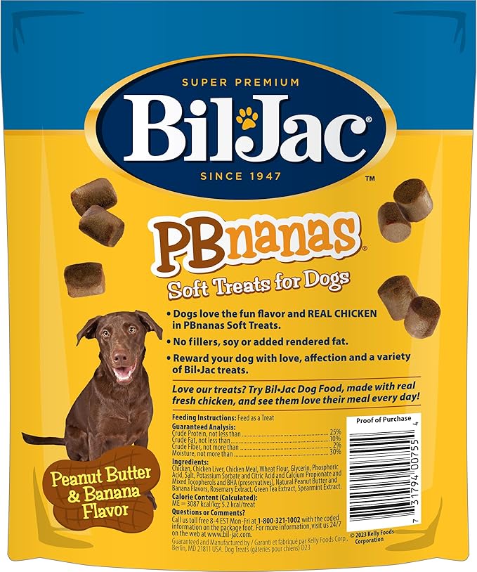 Bil-Jac PB-Nanas Soft Dog Treats | Peanut Butter & Banana Flavor | 10 oz (2-Pack) | Soft & Easy-to-Chew Treats with Real Chicken as the #1 Ingredient, Perfect for Training, Rewarding & Adding Fun to Their Day