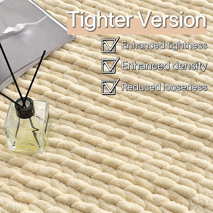 Maetoow Tighter Version Chenille Chunky Knit Blanket Throw,50×60,Beige